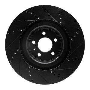 Ford Mustang Brake Rotor (1) - Front Left - R1 Concepts - Drilled & Slotted - Black - `13-`14